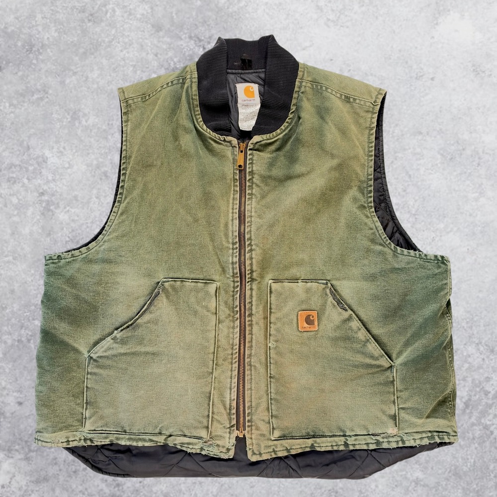 Vintage Carhartt V02 SPC Vest Spruce Green Made in USA Distressed Mens 2XL